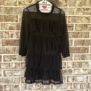 Suzanne Betro Black Tiered Sheer Lace Boho Top
